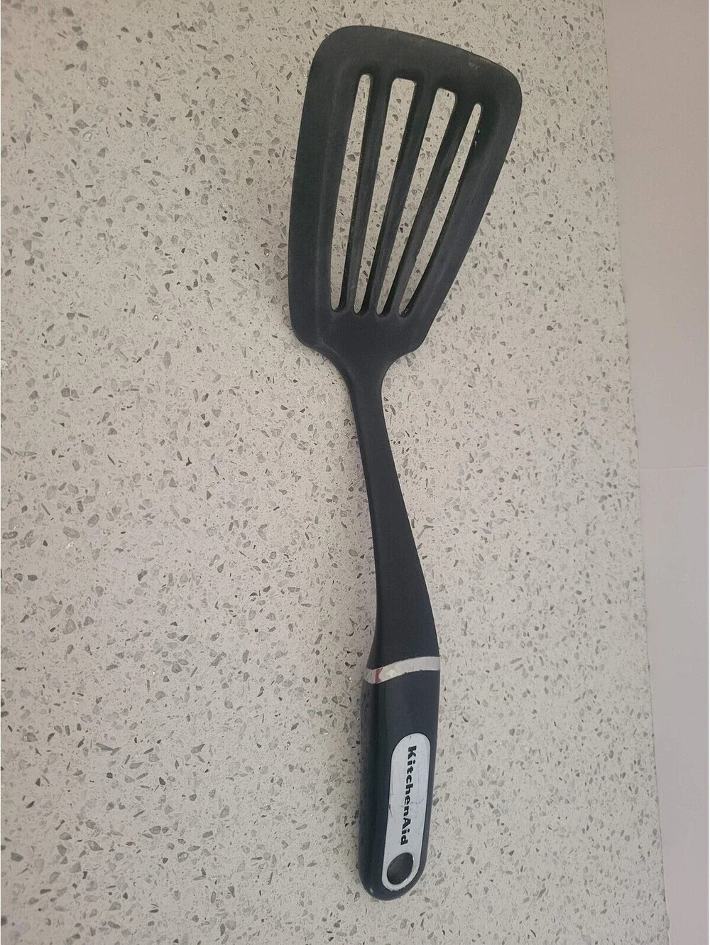 KitchenAid Black Plastic Slotted Turner Spatula Stainless Accent Kitchen Utensil